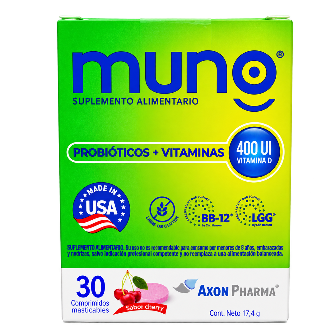 MUNO COMPRIMIDOS MASTICABLES AXON PHARMA-FOTO1-1080x1080 Muno Probióticos + Vitaminas Comprimidos Masticables - Imagen 1